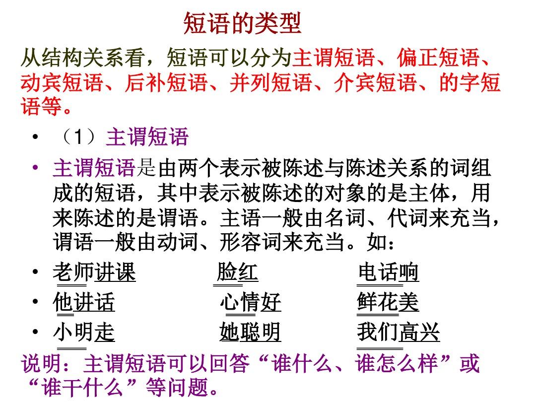 现代汉语语法知识：短语类型及句子成分划分