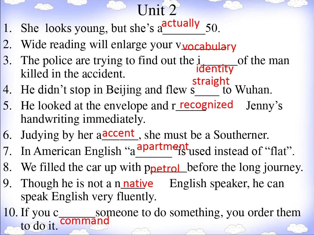 高一英语必修一Unit1Unit5单词拼写含答案