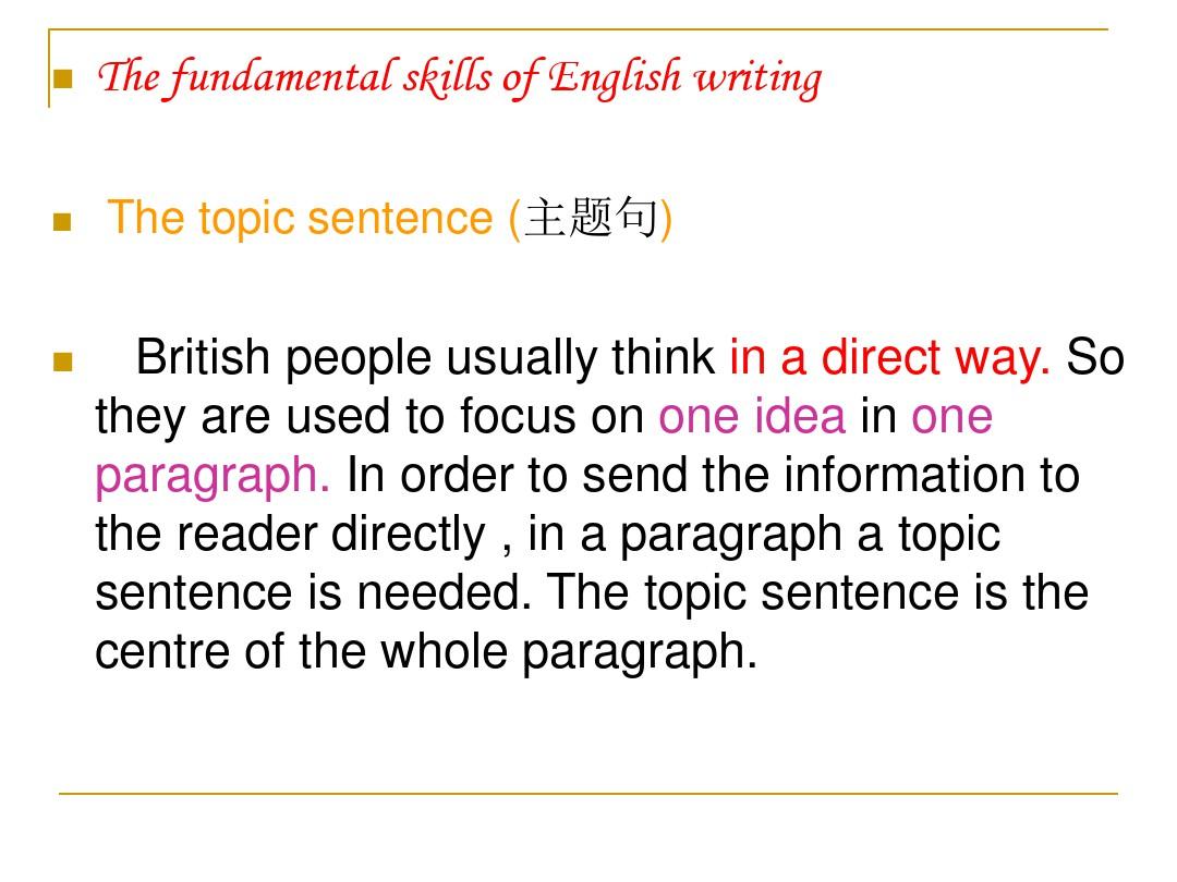 Writing The topic sentence (主题句) 英语应用文写作技巧 教学课件