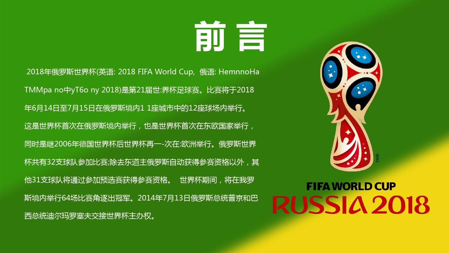 2018世界杯赛事介绍动态PPT模板