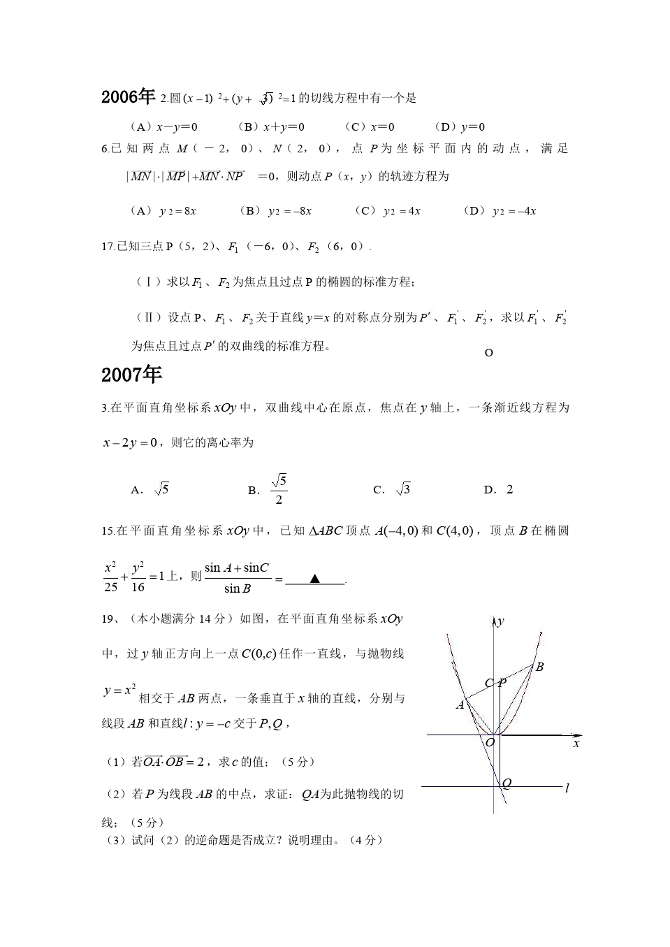 04-10年江苏高考数学解析几何部分