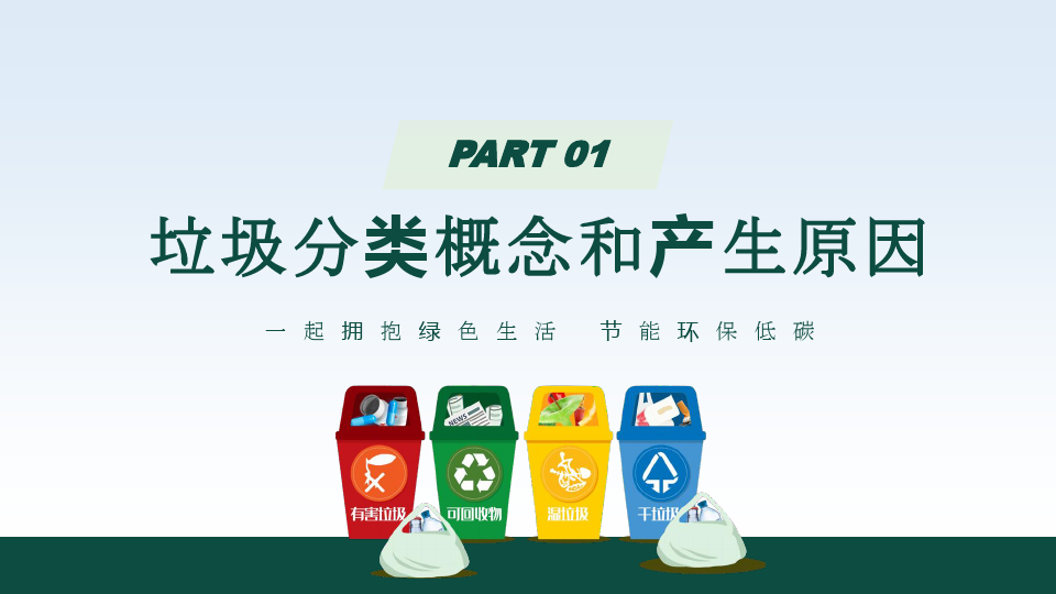 绿色卡通风垃圾分类全民行动PPT模版
