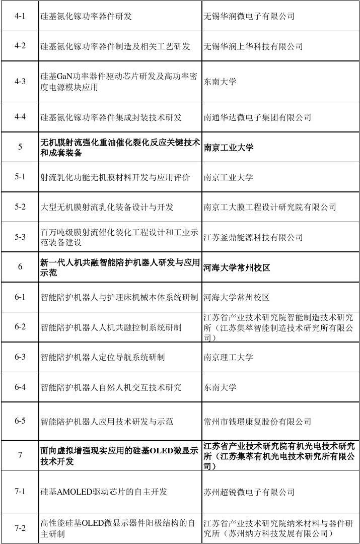 2018年江苏省重点研发计划(产业前瞻与共性关键技术)项目清单