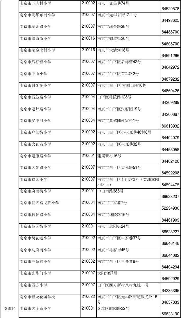 2013年南京市小学名单