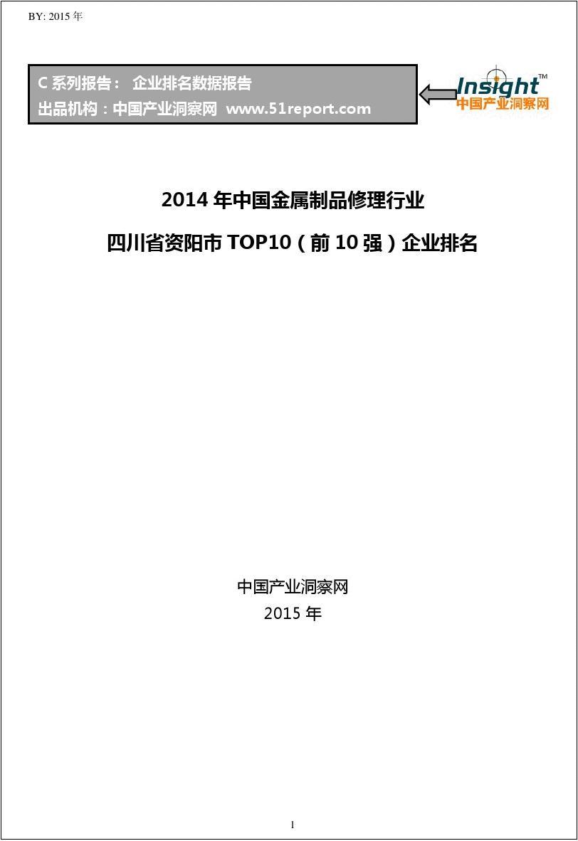 2014年中国金属制品修理行业四川省资阳市TOP10企业排名