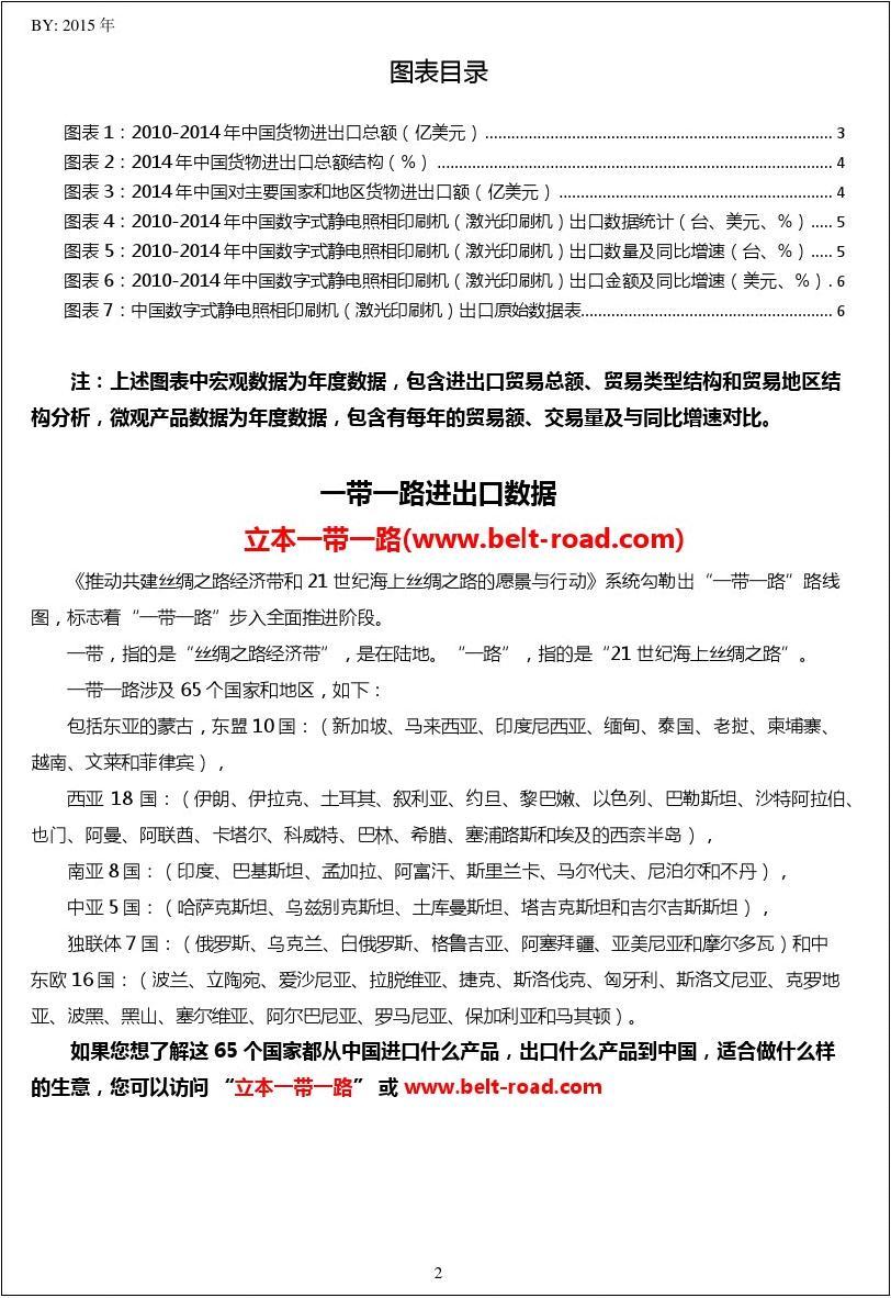 2010-2014年中国(HS8443393200)数字式静电照相印刷机(激光印刷机)出口量及出口额年度数据统计报告