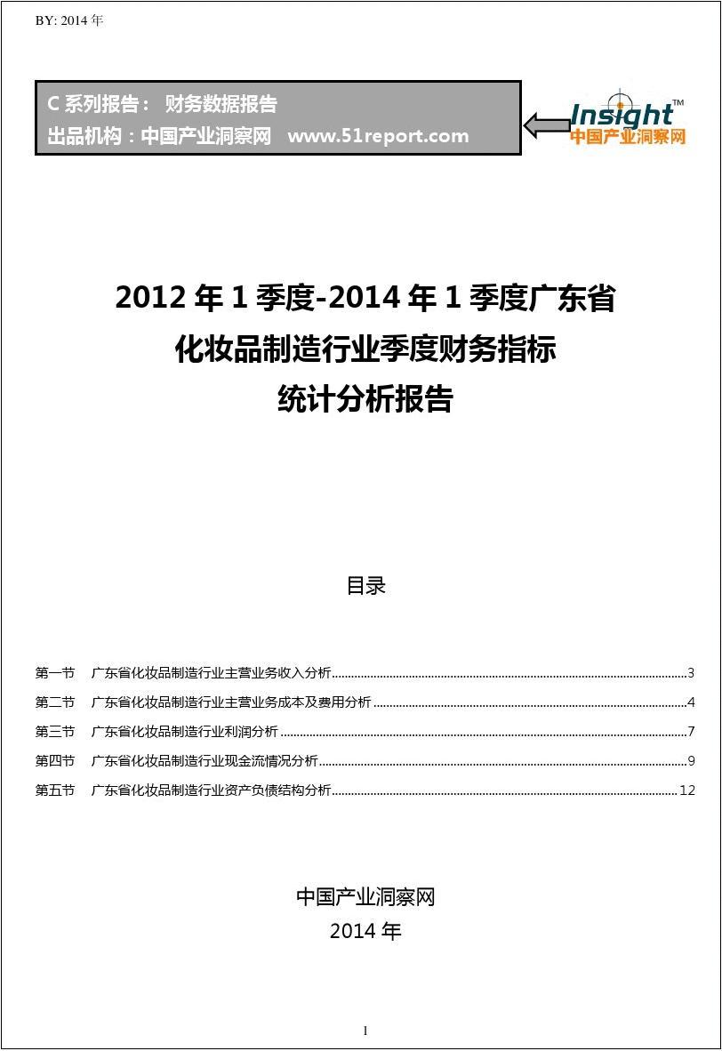 2012-2014年1季度广东省化妆品制造行业财务指标分析季报