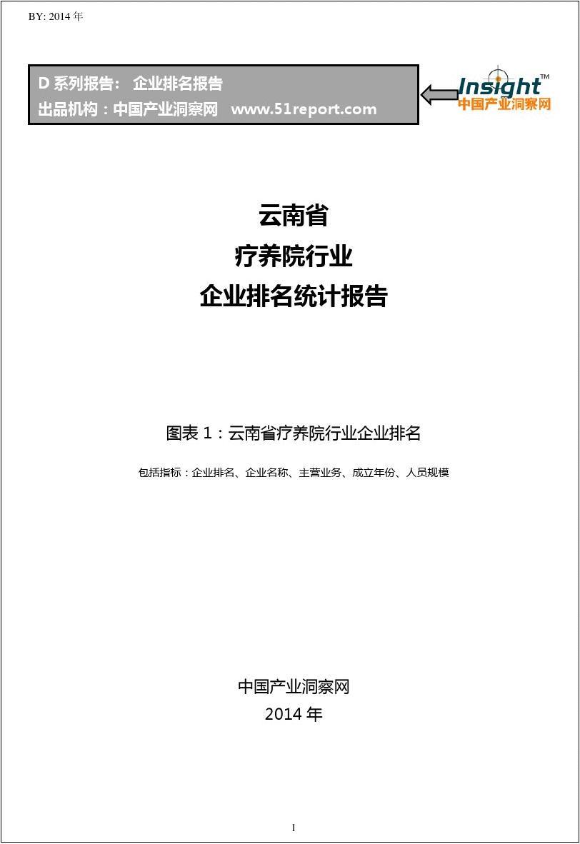 云南省疗养院行业企业排名统计报告