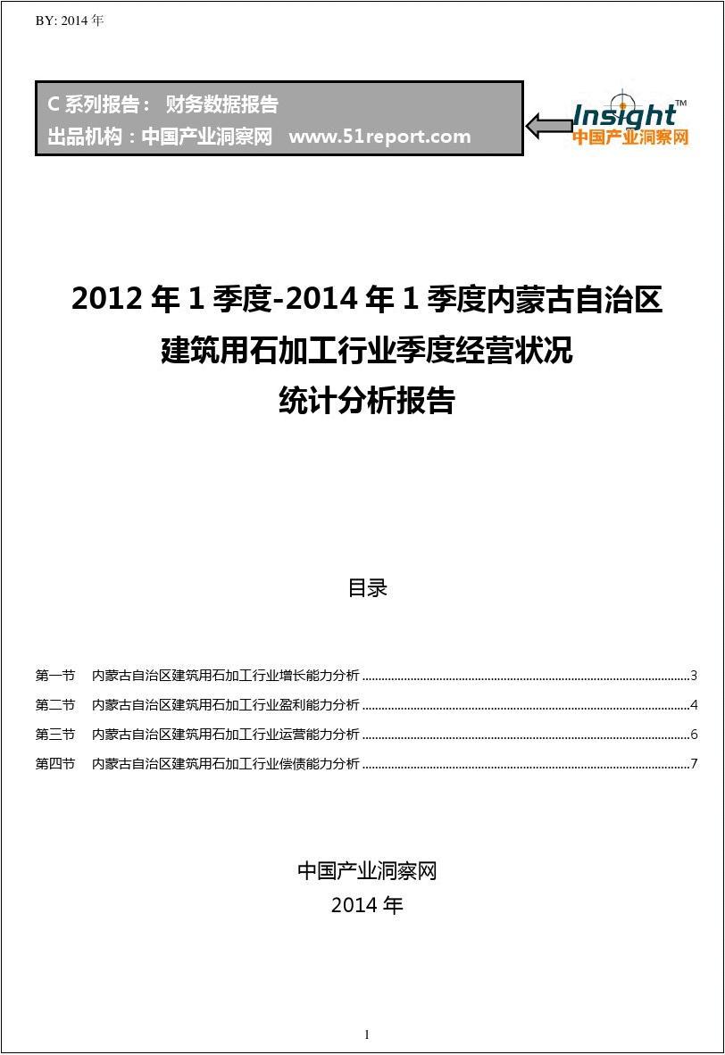 2012-2014年1季度内蒙古自治区建筑用石加工行业经营状况分析季报
