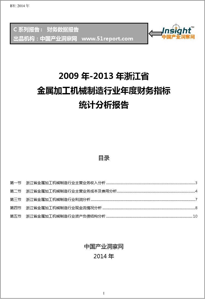 2009-2013年浙江省金属加工机械制造行业财务指标分析年报