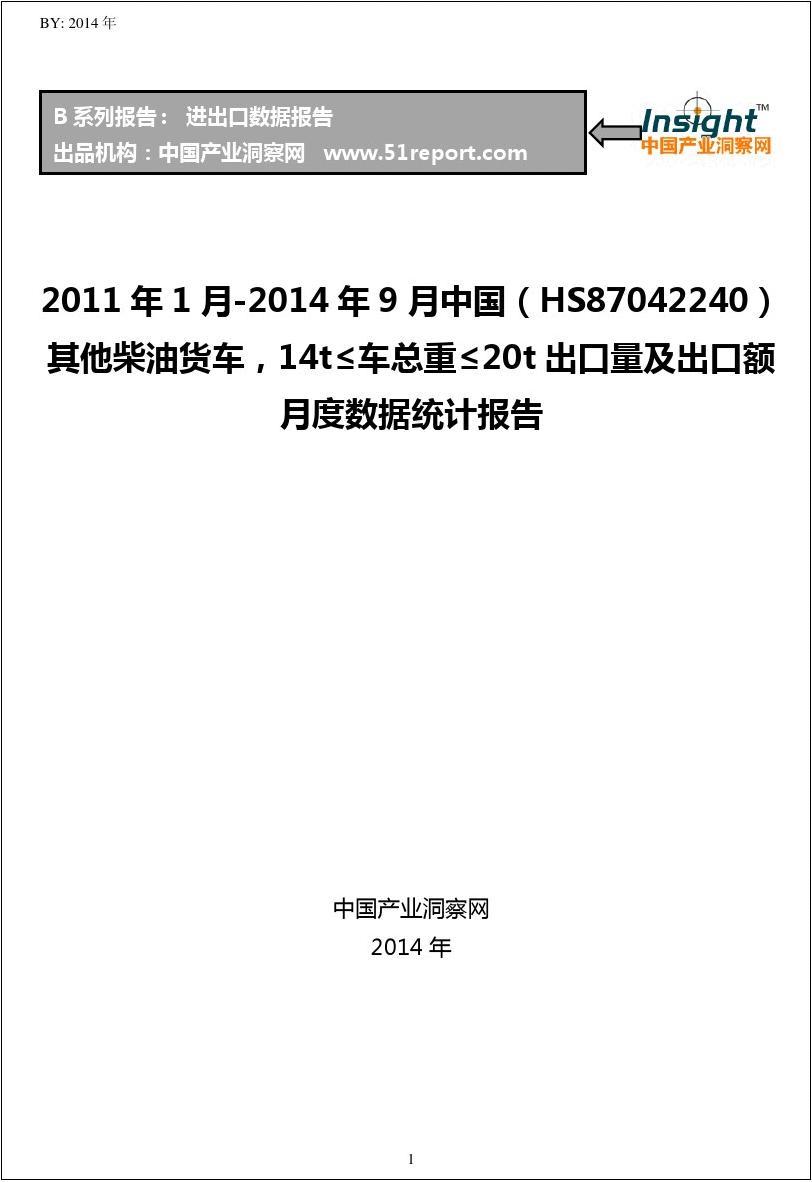 2011年1月-2014年9月中国(HS87042240)其他柴油货车出口量及出口额月度数