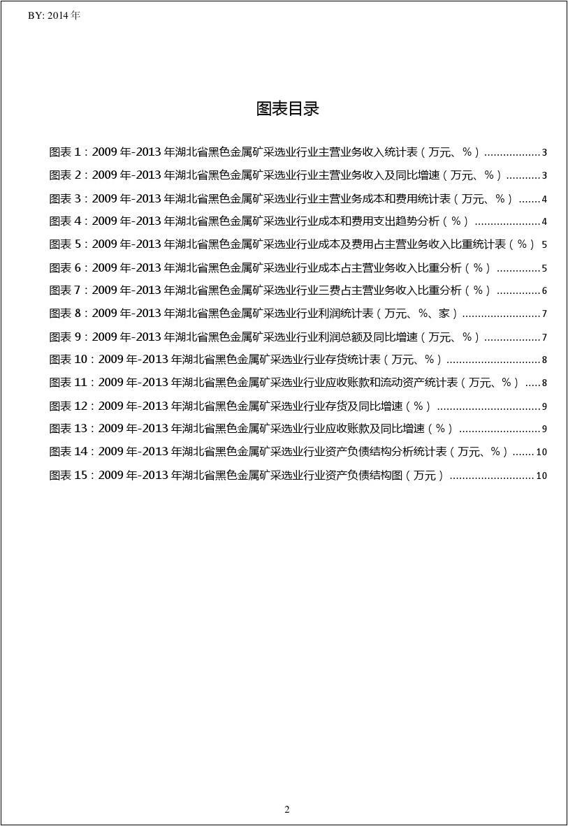 2009-2013年湖北省黑色金属矿采选业行业财务指标分析年报