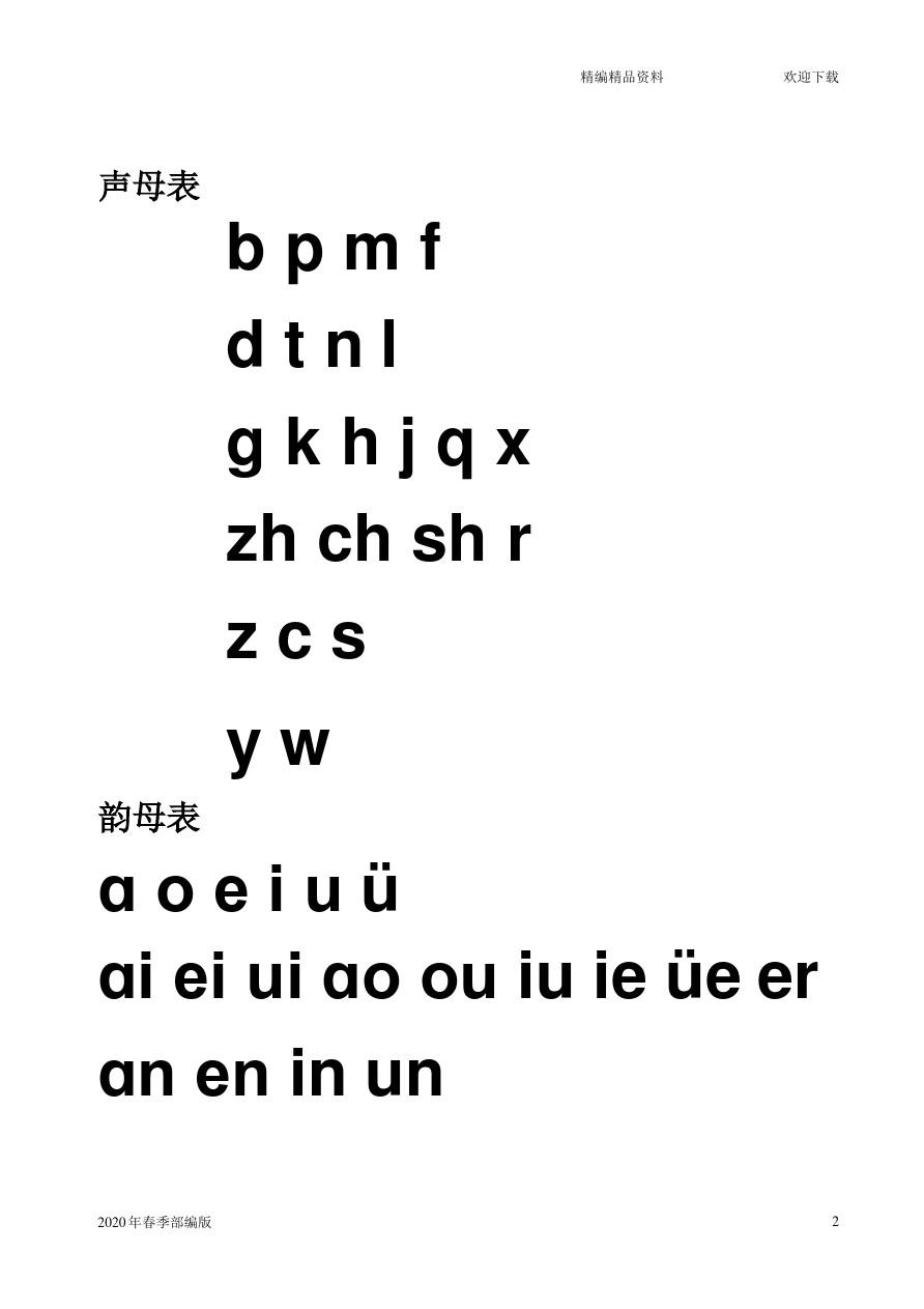 人教版部编版语文一年级下册汉语拼音字母表及全音节表(打印)