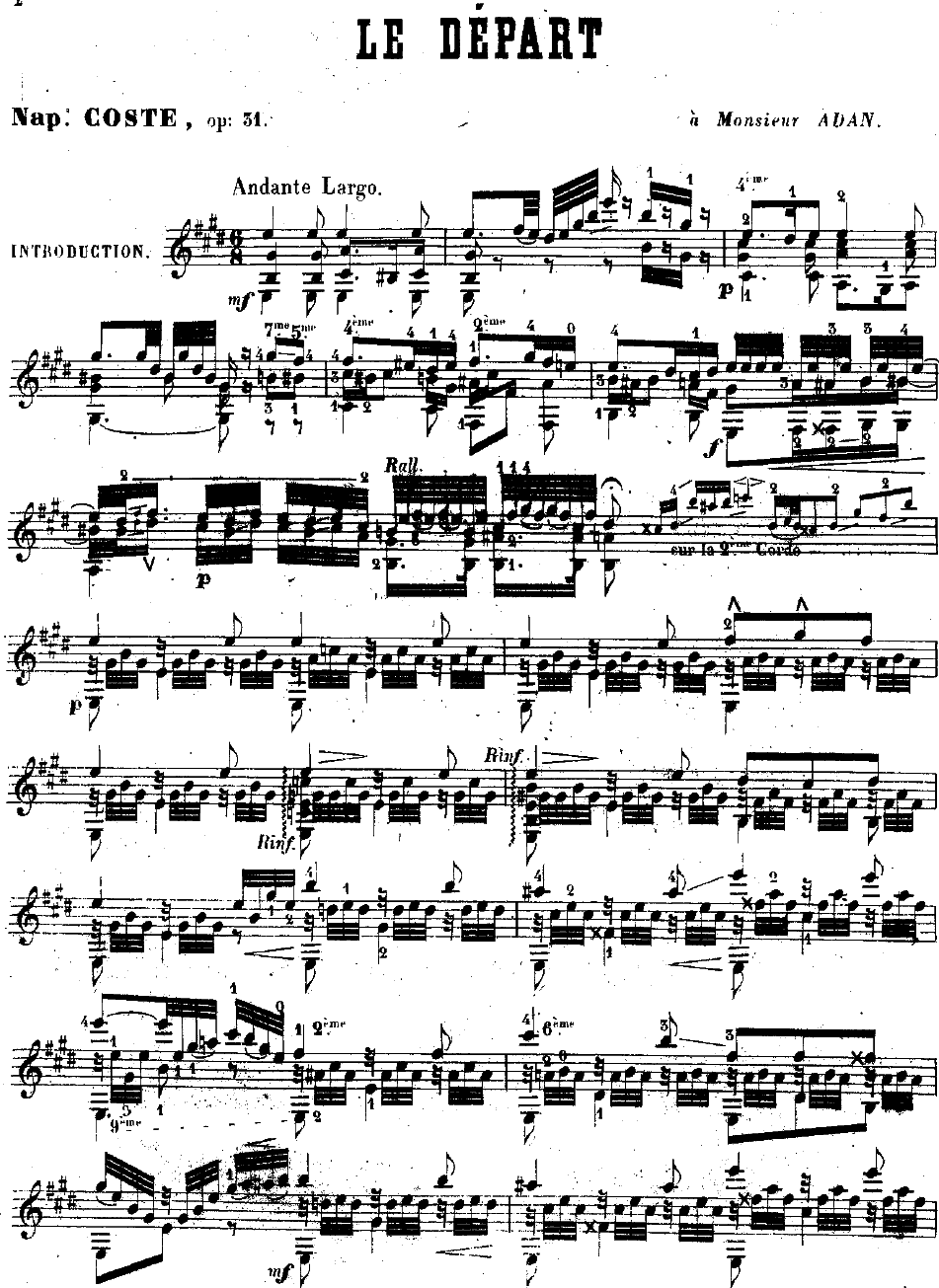 科斯特作品31《出发》Le Départ Op. 31;Napléon Coste 古典吉他谱