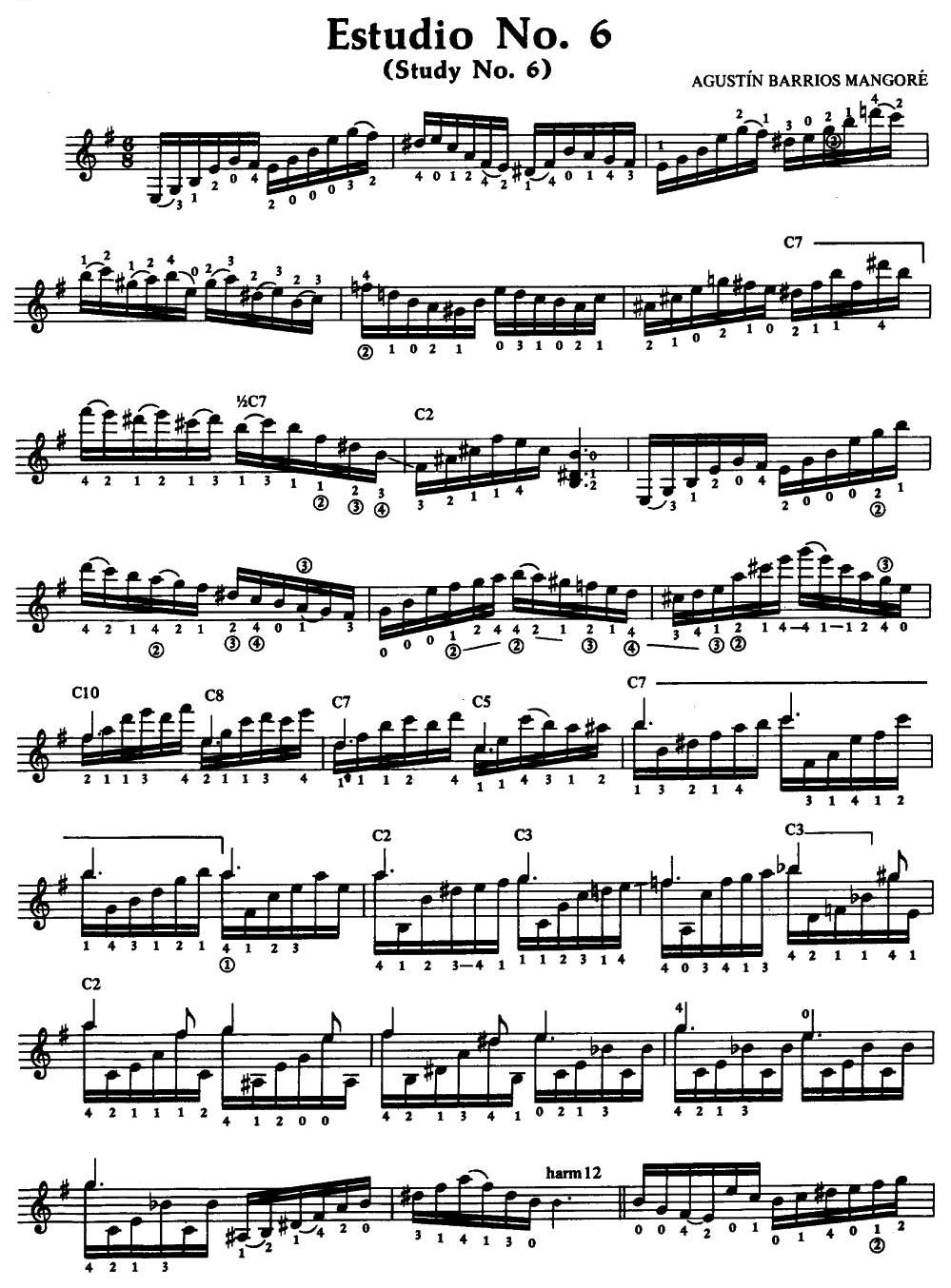 练习曲第六号,Estudio No.6;巴里奥斯 ,Barrios(古典吉他曲谱)