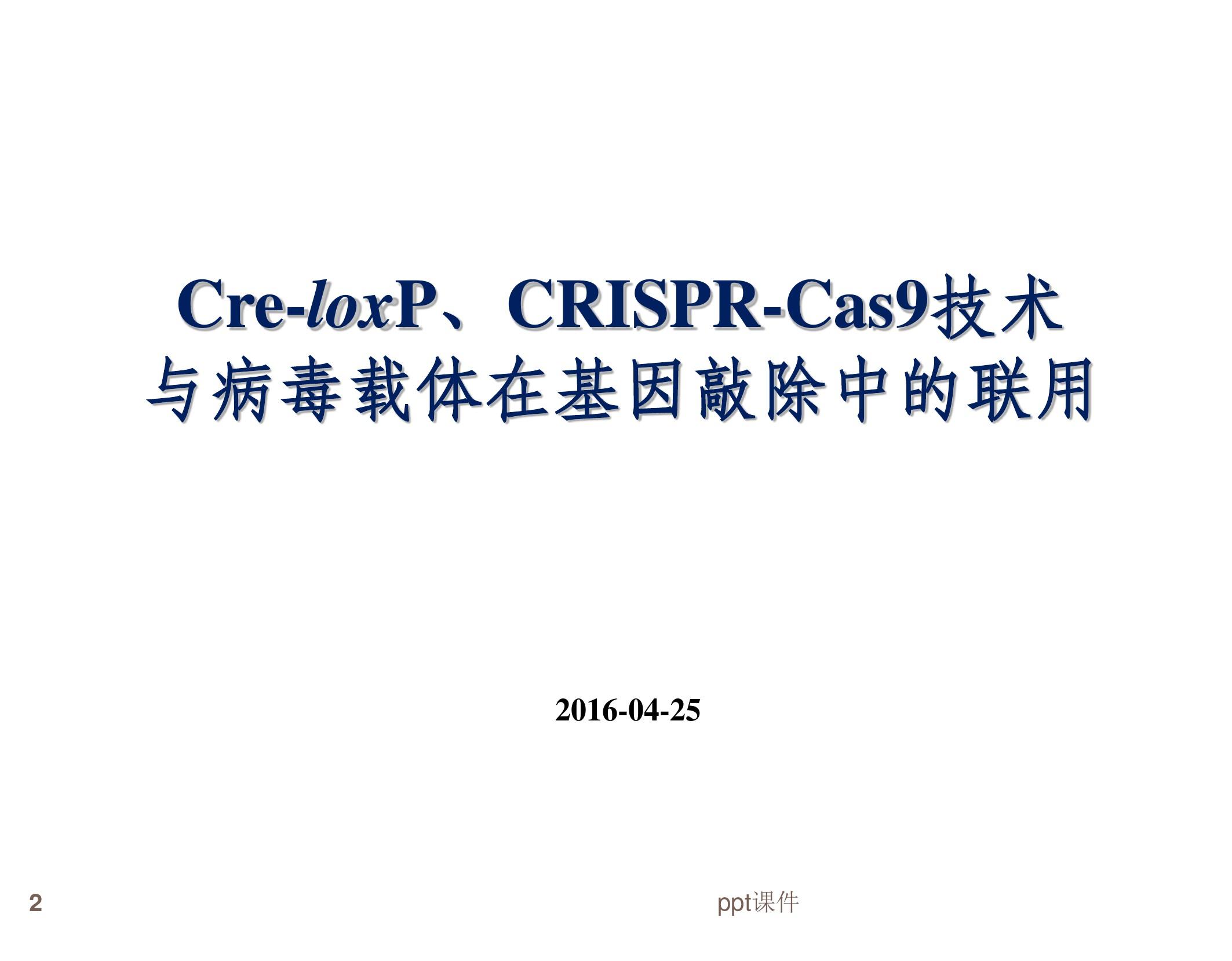 CreloxP、CRISPRCas9技术与病毒载体在基因敲除中的联用  ppt课件