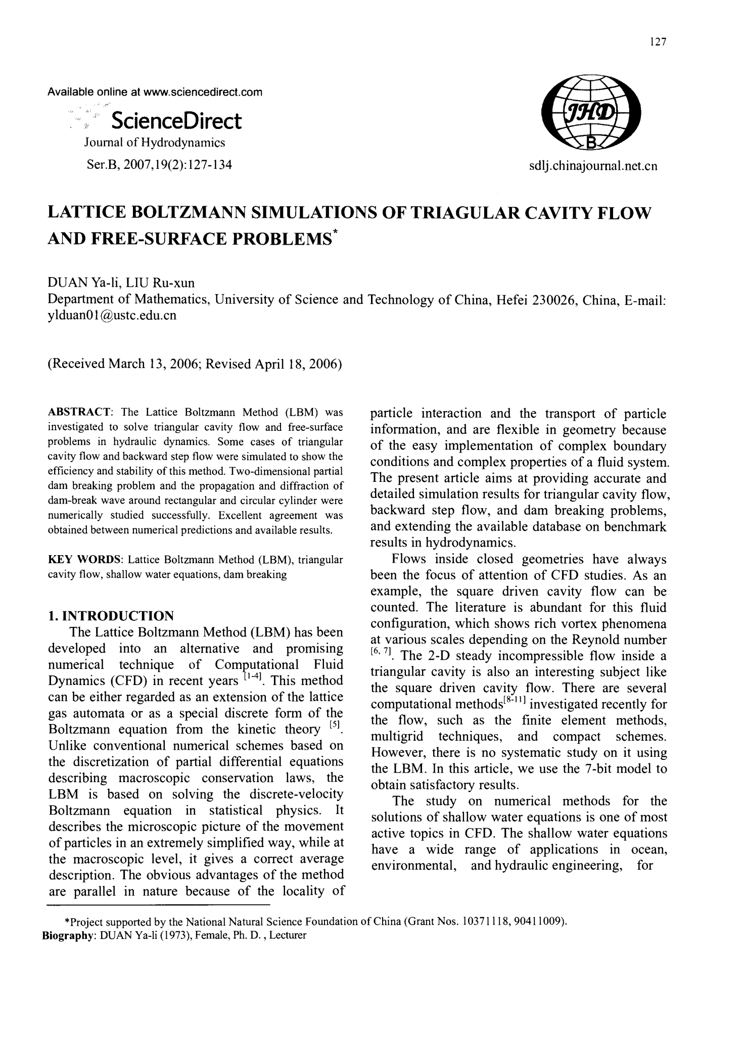 LATTICE BOLTZMANN SIMULATIONS OF TRIAGULAR CAVITY FLOW AND FREE-SURFACE PROBLEMS