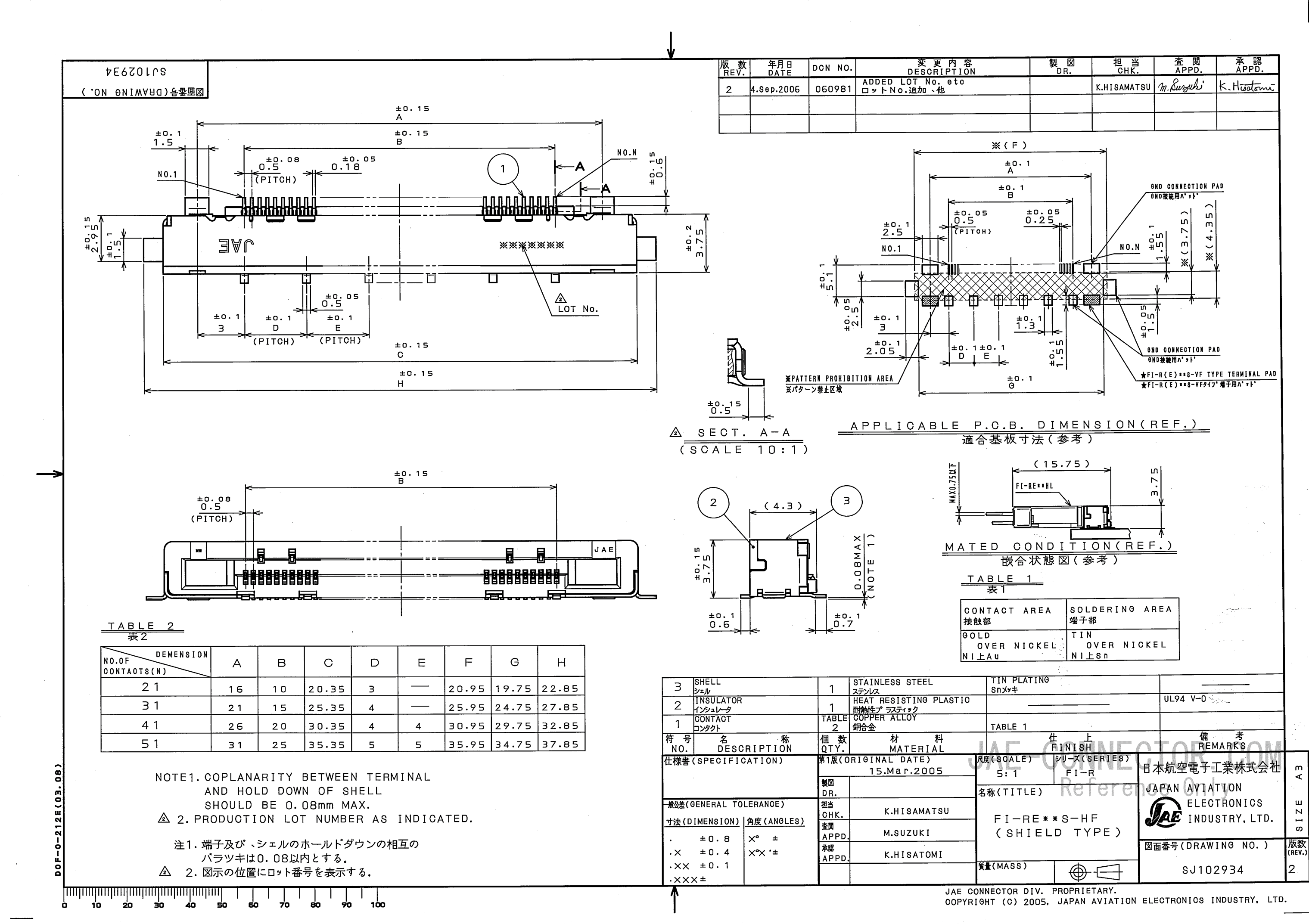 JAE FI-RE51S-HF-R1500连接器工程图