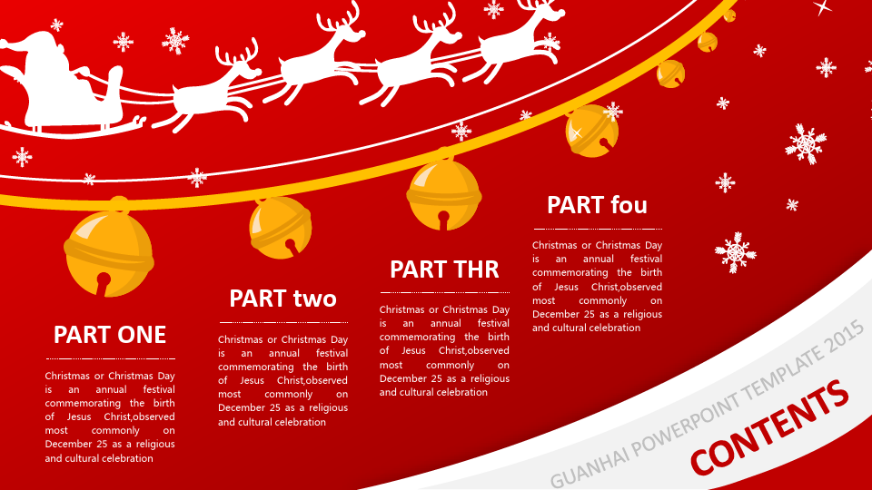 动画圣诞节专用新年红色PPT模板