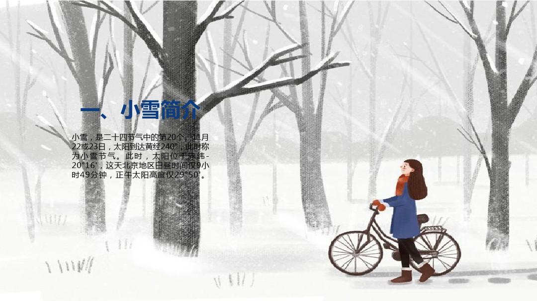 蓝色简约中国传统二十四节气小雪介绍PPT模版