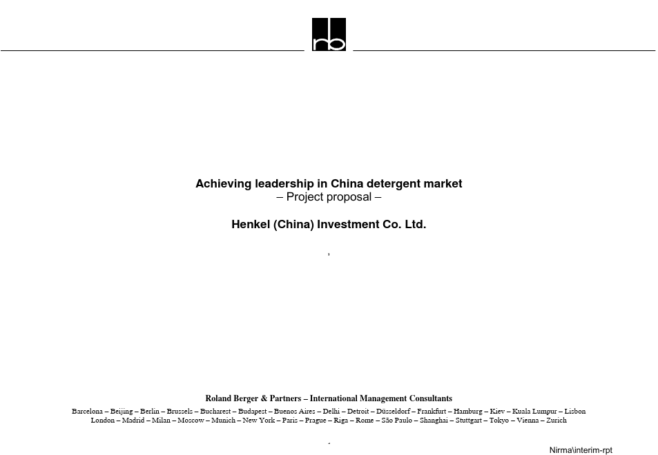 罗兰贝格——德国汉高(进入中国市场策略)项目建议书