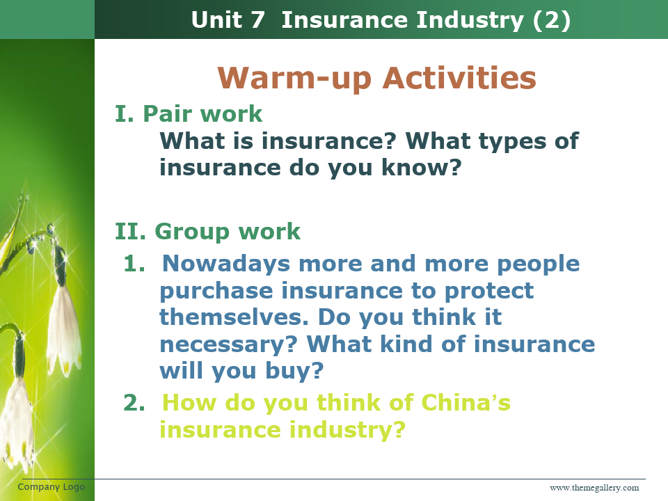 商务英语综合教程第三册Unit 7 Insurance Industry