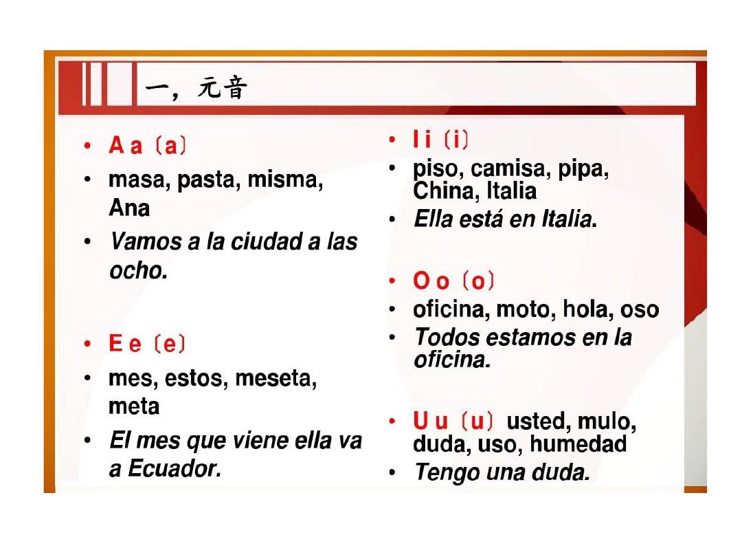 西班牙语入门 字母与单词发音40页PPT