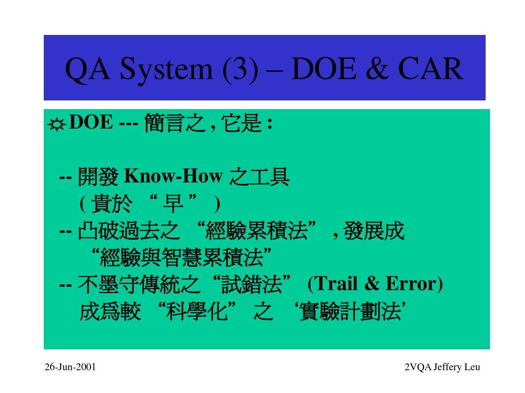 QA System (3) – DOE & CAR