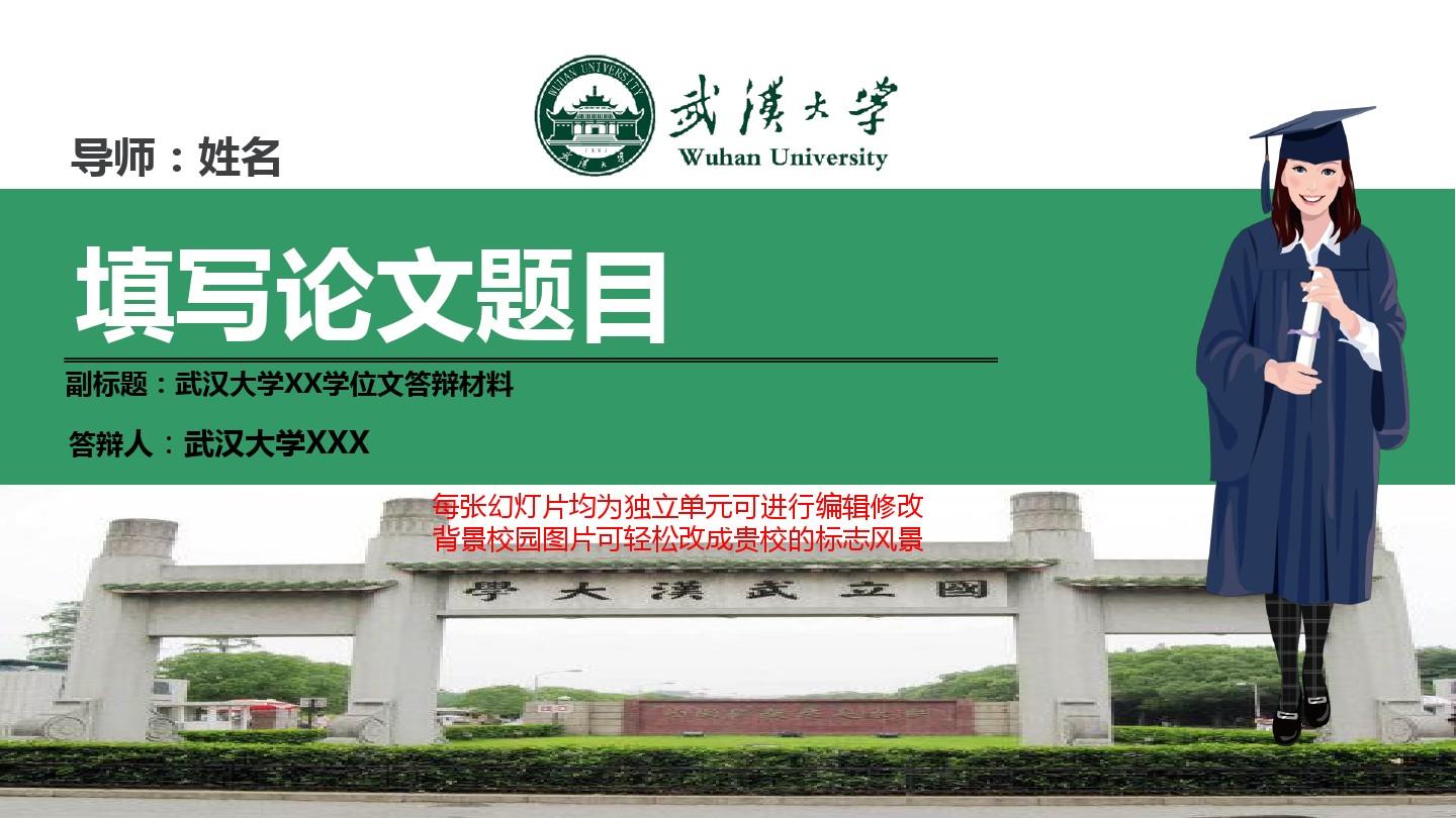 武汉大学本科毕业论文答辩完整模板动态可编辑ppt模板