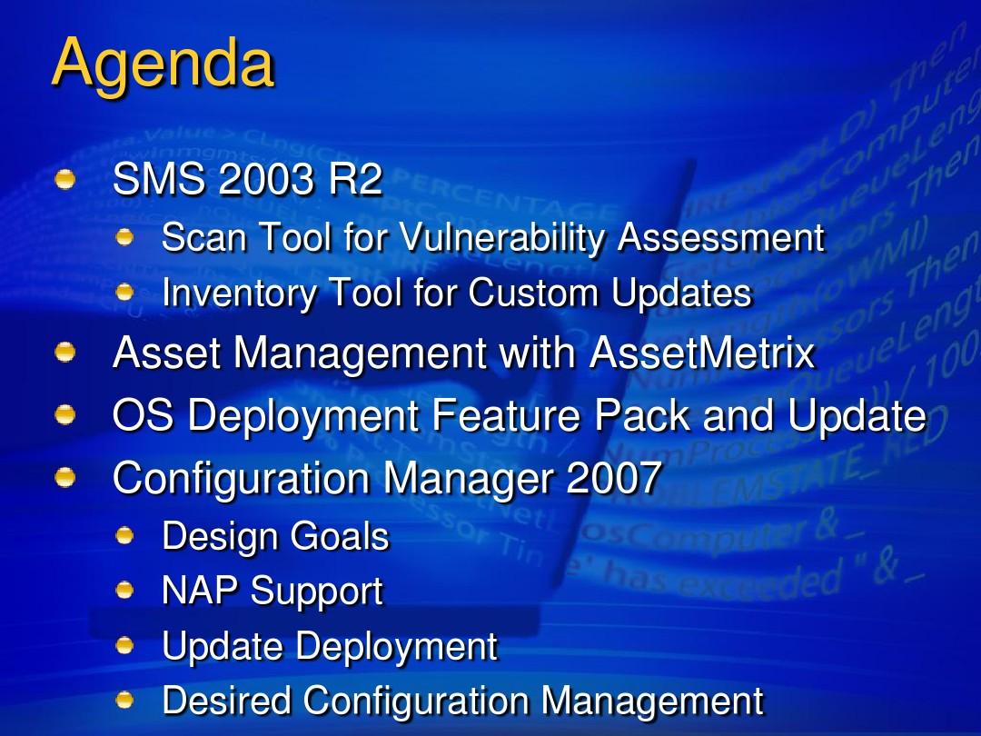 SMS 2003 R2 and System Center Configuration Manager 2007 Technical Drilldown