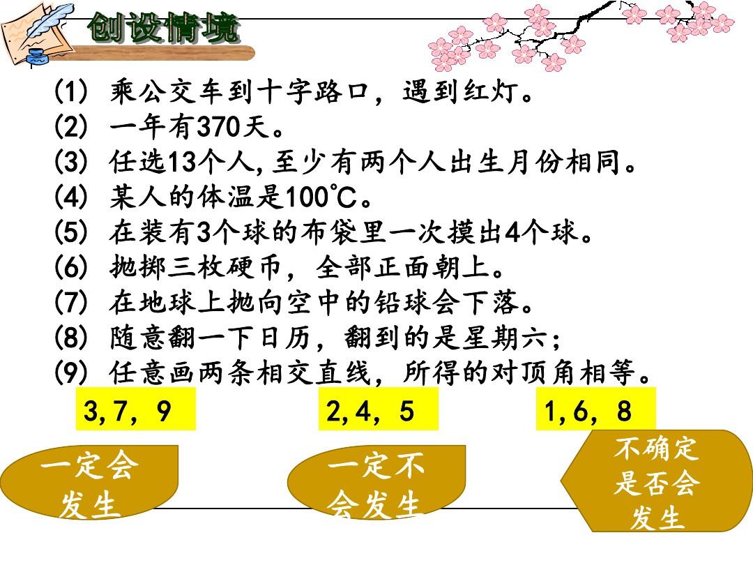 北京版八年级下册数学《13.1必然事件与随机事件》课件