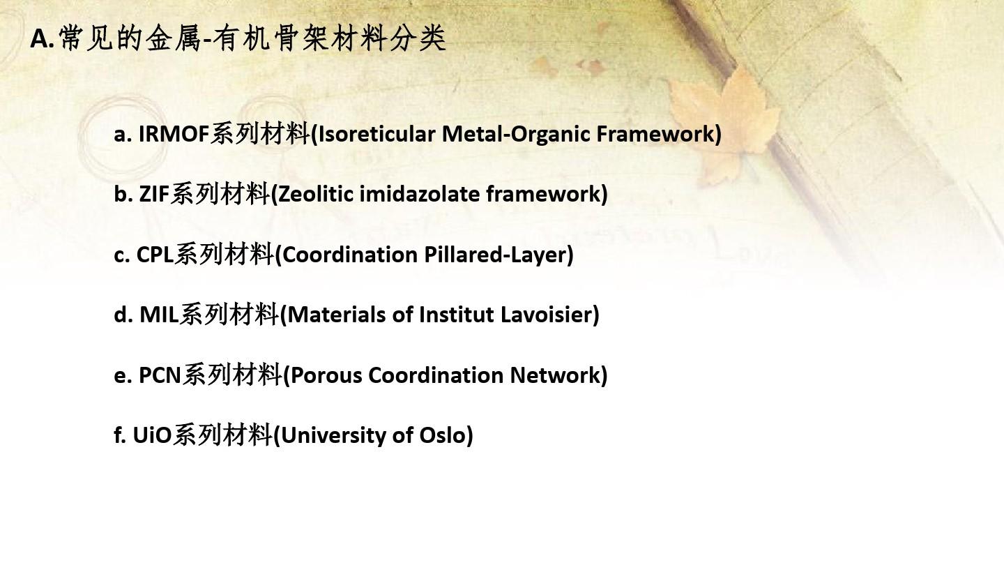 金属-有机骨架材料(MOF)的分类讲课稿