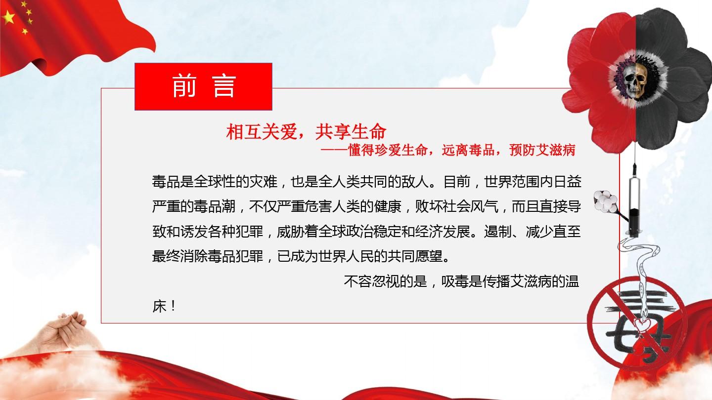 红色党政宣传告诫禁毒教育主题宣传活动ppt模板