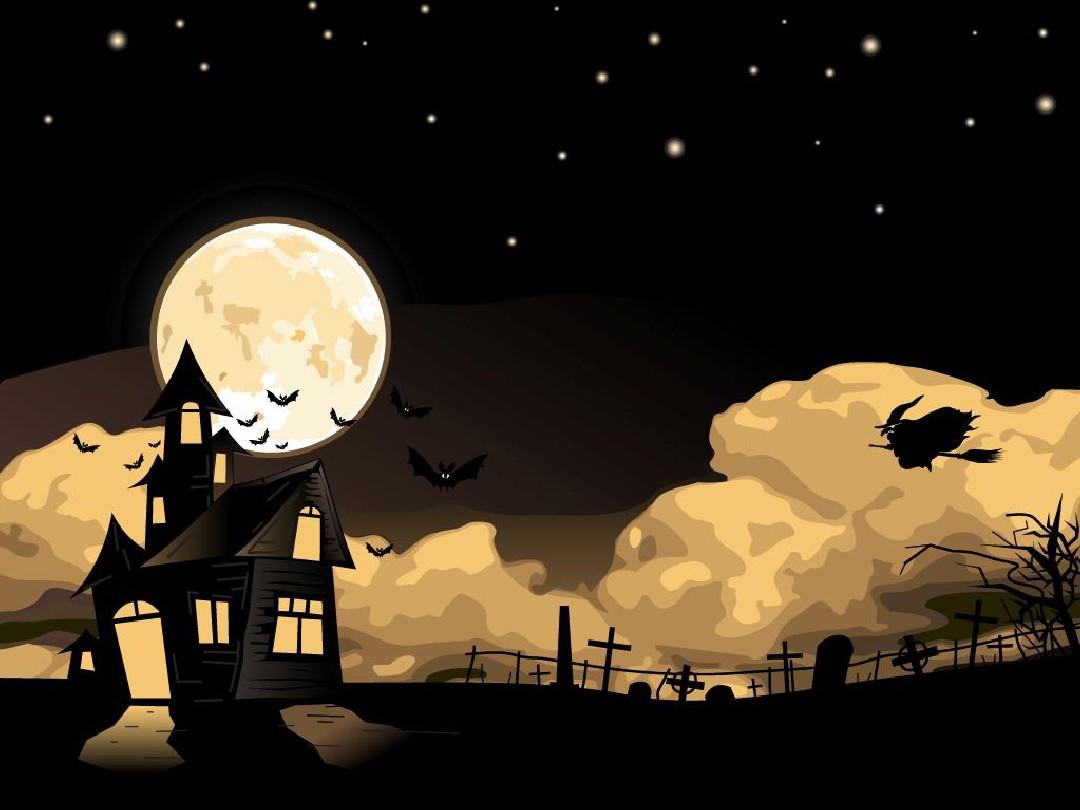夜空飞过的巫婆卡通PPT背景图片