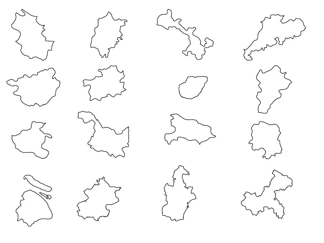 中国各省地图形状无字