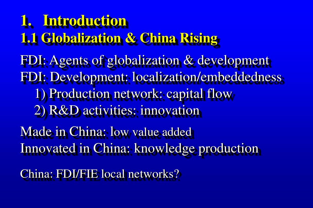 Location and Networks of FDI in China