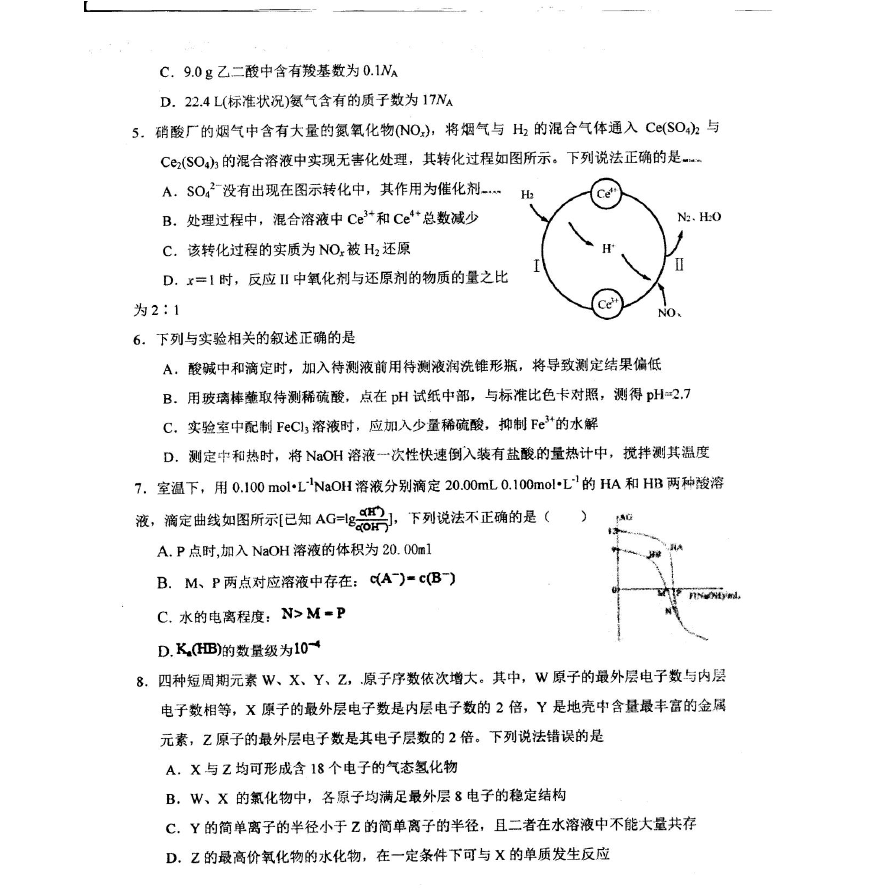 2020届山东省菏泽第一中学老校区高三12月月考化学试题 扫描版